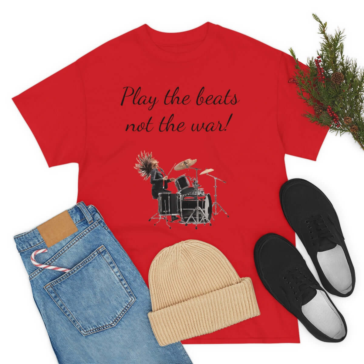 Customised t-shirt. Feel great and wear "play the beats not the war " t-shirt. Play the music in our clothes!!